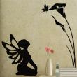 Figures wall decals - Wall decal Fairy sitting butterfly and flowers - ambiance-sticker.com
