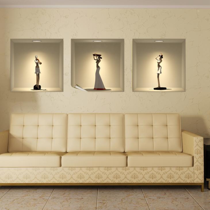 Wall decals for doors - Wall 3D African statues - ambiance-sticker.com