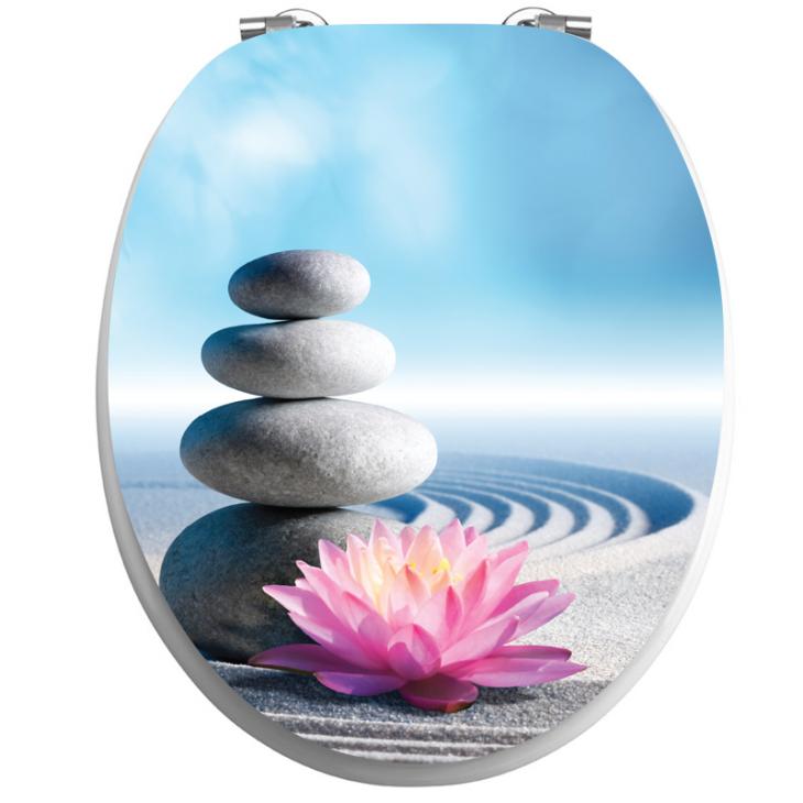 WC wall decals -Wc flap decal Zen pebbles and flower of Lotus - ambiance-sticker.com