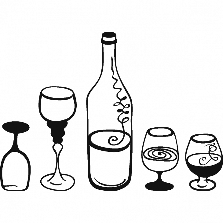 Wall decals for the kitchen - Wall decal bottle and glasses - ambiance-sticker.com
