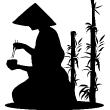Vinilos decorativos de siluetas - Pegatina monje y bambú - ambiance-sticker.com