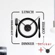 Stickers muraux horloges Breakfast, lunch, coffee, dinner et les couverts - ambiance-sticker.com