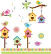 Stickers muraux pour les enfants - Sticker les oiseaux colorés et leurs maisonnettes - ambiance-sticker.com