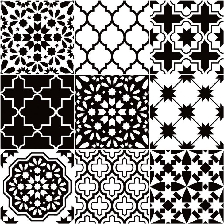 stickers carreaux de ciment - 9 stickers carrelages azulejos classique nuance noir et blanc - ambiance-sticker.com