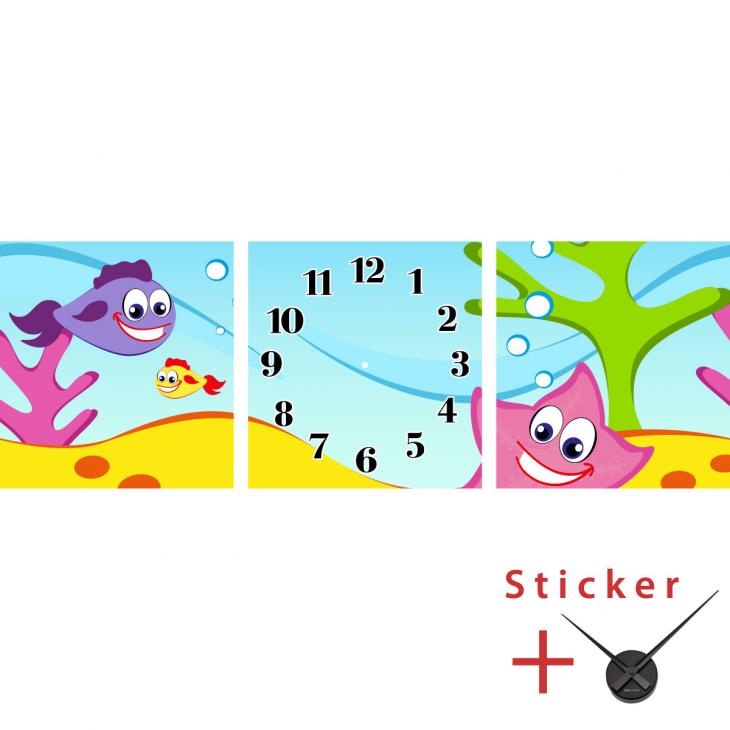 Stickers muraux horloges - Sticker mural Vie aquatique - ambiance-sticker.com