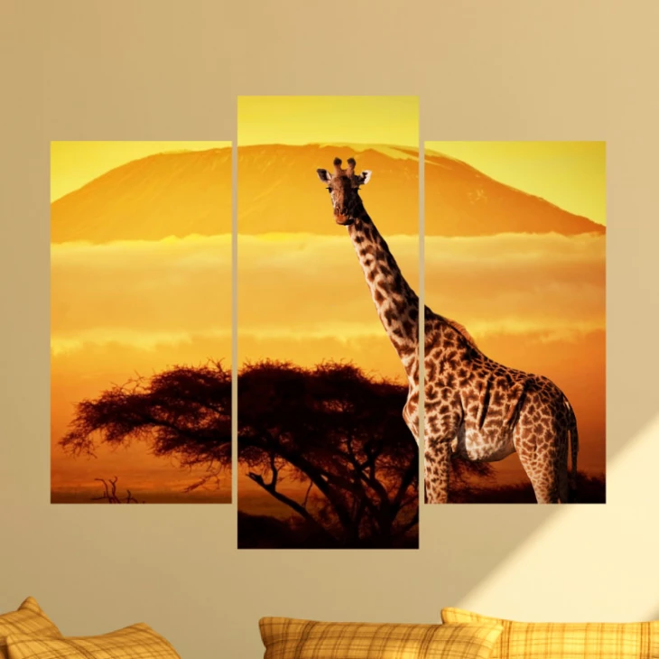La girafe au coucher du soleil - ambiance-sticker.com