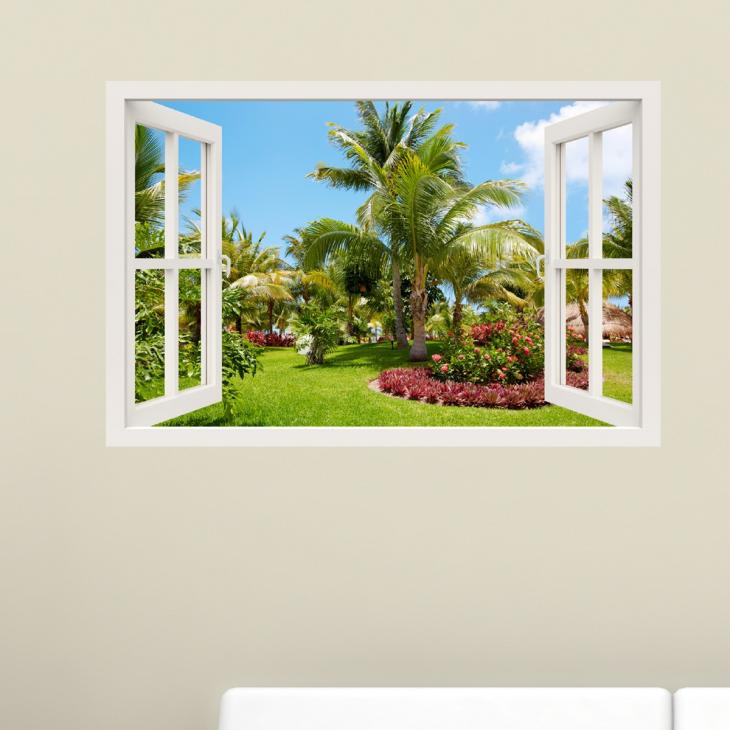 Sticker muraux trompe l'oeil - Sticker mural Jardin tropical - ambiance-sticker.com