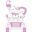 Wandtattoos Kindertiere  - Wandtattoo Reisetiere in rosa Farbe - ambiance-sticker.com