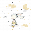 Wandtattoos tiere - Wandtattoo tiere Kaninchen sitzt auf einer Wolke mit Blick auf die Sterne - ambiance-sticker.com
