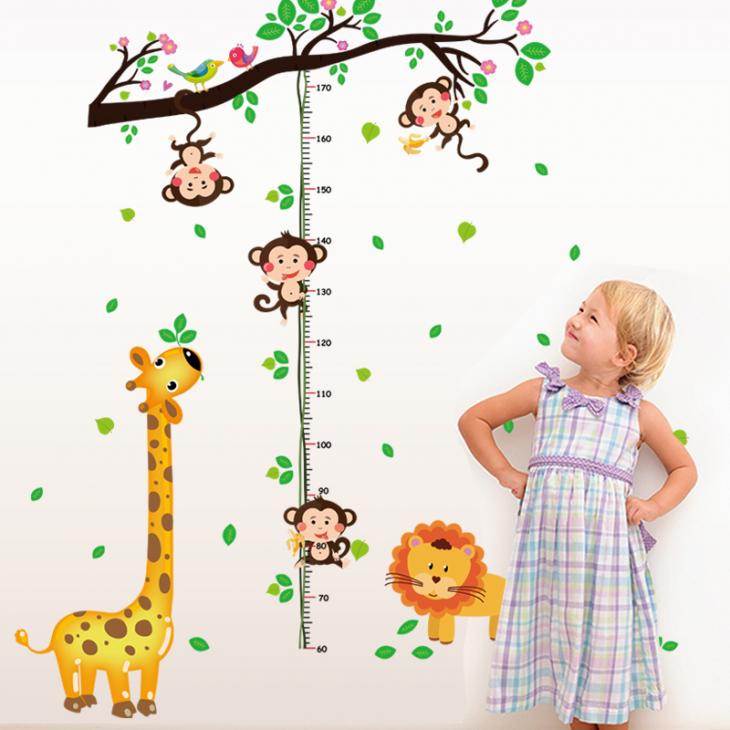 Wandtattoos kinderzimmer - Wandtattoo regel singes sur arbre et girafe - ambiance-sticker.com