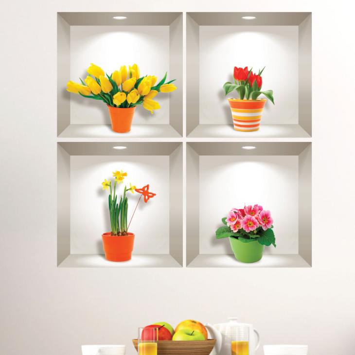 Wandtattoos  3D - Wandtattoo 3D schönsten Blumen der Prärie - ambiance-sticker.com
