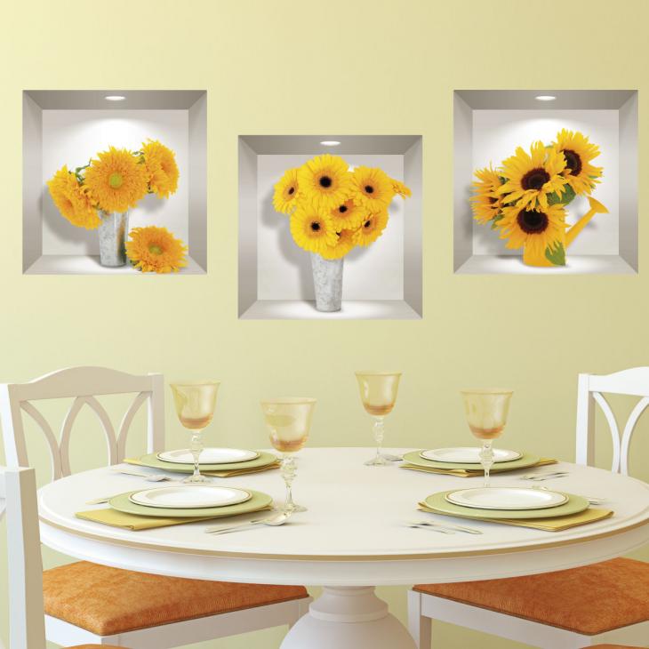 Wandtattoos  3D - Wandtattoo 3D Blumen Sorten von Sonnenblumen - ambiance-sticker.com