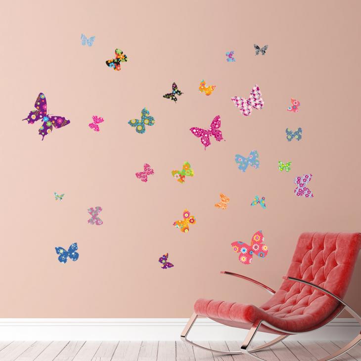 Wandtattoos kinderzimmer -vielfarbige Schmetterlinge 2 - ambiance-sticker.com