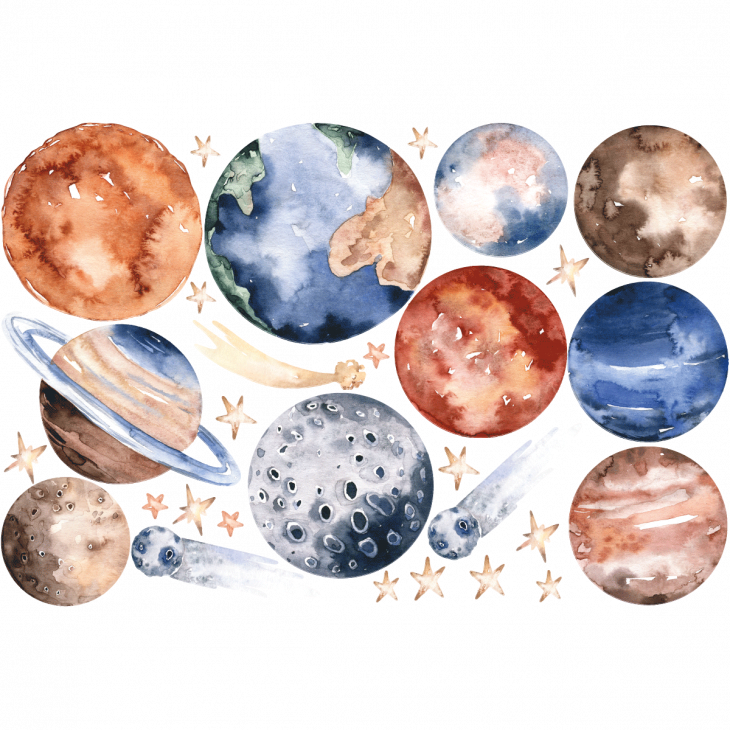 Raumaufkleber - 10 wandtattoos mit Planeten und Sternen - ambiance-sticker.com