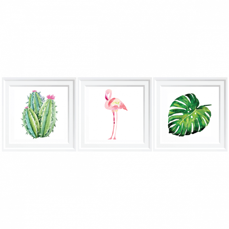 Wandtattoos design - 3 rahmen wandtattoo flamingo tropisch - ambiance-sticker.com