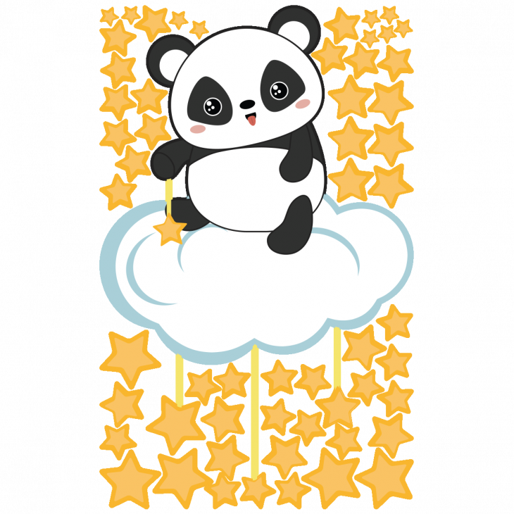 Wandtattoos kinderzimmer - Wandtattoo Panda auf der Wolke mit 50 Sternen - ambiance-sticker.com