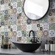 wall decal cement tiles - 24 wall stickers cement tiles azulejos maritivo - ambiance-sticker.com