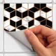wall decal cement tiles materials - 24 wall decal cement tiles black marble effect gold line - ambiance-sticker.com