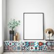 Wall decal tiled furniture 24 wall decal furniture cement tile authentic zoria - ambiance-sticker.com