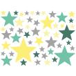 Wall decals for kids - 50 green and yellow star stickers - ambiance-sticker.com
