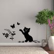 Animals wall decals - Kitten with butterflies and flowers Wall decal - ambiance-sticker.com
