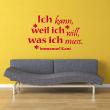 Wall decals with quotes - Wall sticker quote ich kann weil ich - Immanuel Kant - ambiance-sticker.com
