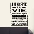 Wall decals with quotes - Wall decal quote J'ai accepté la vie - Marc Lévy - ambiance-sticker.com