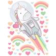 Animals wall decals - The unicorn astronaut among hearts and rainbow wall decal - ambiance-sticker.com