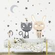 Animals wall decals - Cat, rabbit and birds in the in the moonlight  wall decal - ambiance-sticker.com