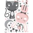 Animals wall decals - Cat, rabbit and birds in the stars wall decal - ambiance-sticker.com