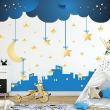 Stickers children city Wall decals stars and clouds in the city - ambiance-sticker.com