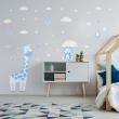Animals Wall Stickers - Giraffes and friendly monkeys under a rain of hearts wall decal - ambiance-sticker.com