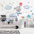 Animals wall decals - Teddy bear and balloons flying in the clouds stickers - ambiance-sticker.com