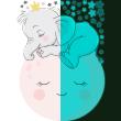 Wall decals for kids - Wall decals glow in the dark child baby elephant on the moon and 30 stars - ambiance-sticker.com