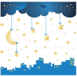 Stickers children city Wall decals stars and clouds in the city - ambiance-sticker.com