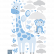 Animals Wall Stickers - Giraffes and friendly monkeys under a rain of hearts wall decal - ambiance-sticker.com