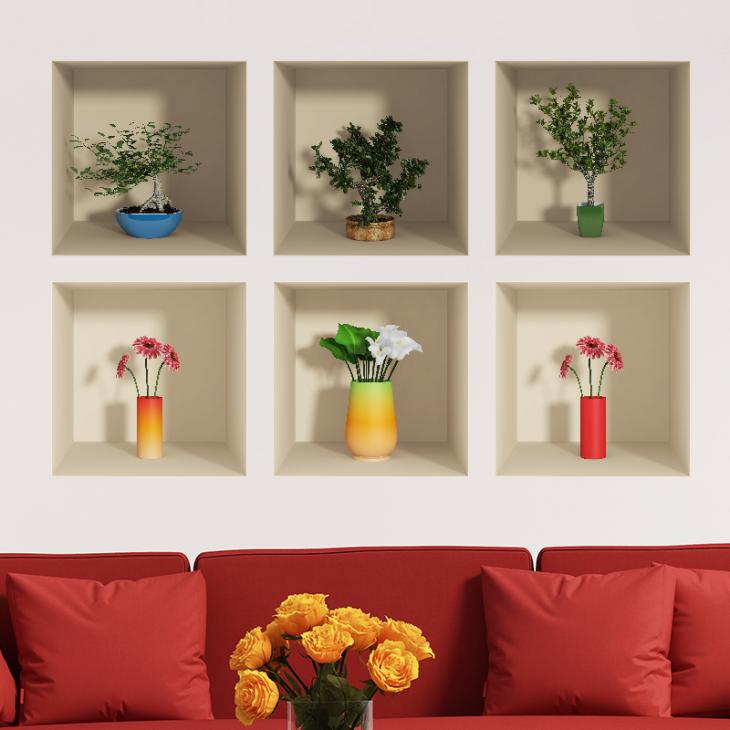 Wall decals for doors - Wall 3D Flowers and plants - ambiance-sticker.com
