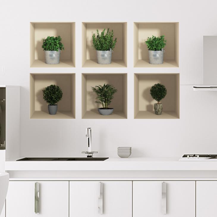 Wall decals for doors - Wall 3D Herbs and mini trees - ambiance-sticker.com