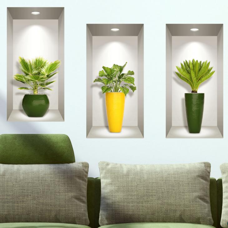 Wall decals 3D - Wall decal 3D plants palm leaves - ambiance-sticker.com