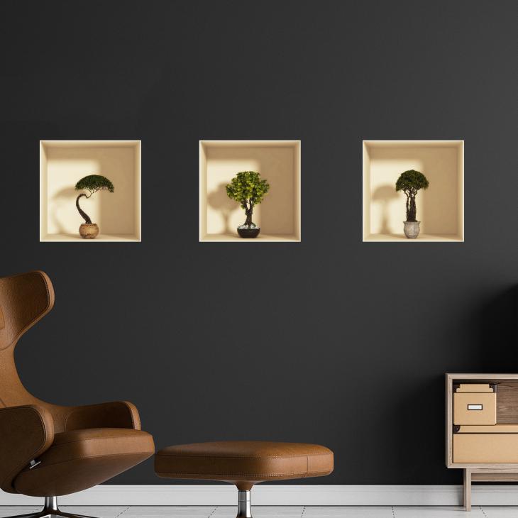 Wall decals 3D - Wall sticker 3D effect indoor bonsais - ambiance-sticker.com