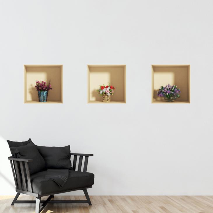 Wall decals 3D - Wall sticker 3D effect bucolic flowers - ambiance-sticker.com