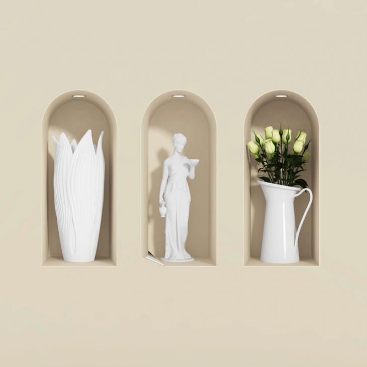 Wall decals 3D - Wall 3D Wall decal 3D White Rose and statue - ambiance-sticker.com