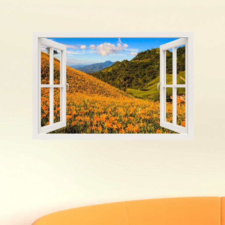 Wall decals landscape - Wall decal Hills with lilies - ambiance-sticker.com