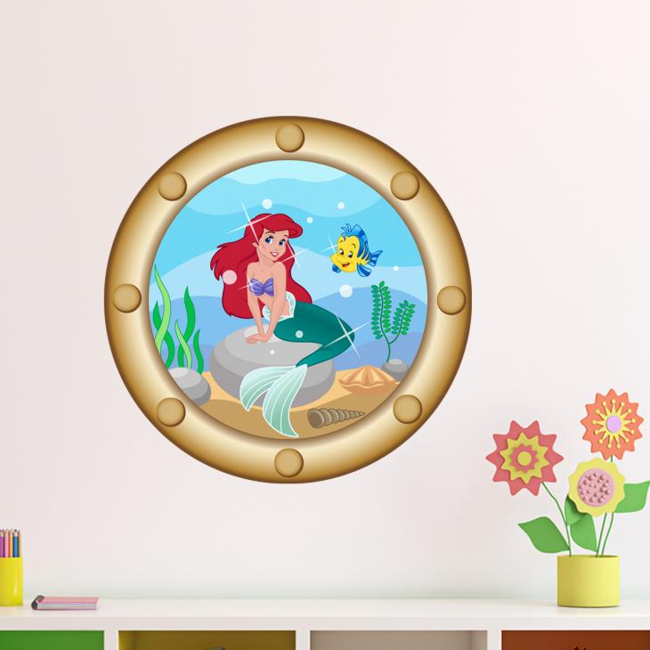 Wall decals landscape - Wall decal Porthole with mermaid - ambiance-sticker.com