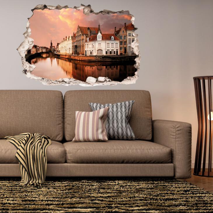Wall decals landscape - Wall decal Landscape the Bruges canal - ambiance-sticker.com