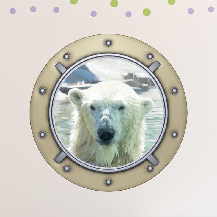 Wall decals landscape - Wall decal Polar Bear in porthole - ambiance-sticker.com