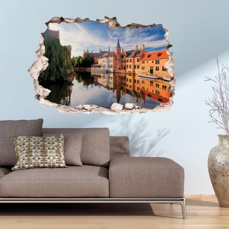 Wall decals landscape - Wall decal Landscape view of the river in Bruges - ambiance-sticker.com