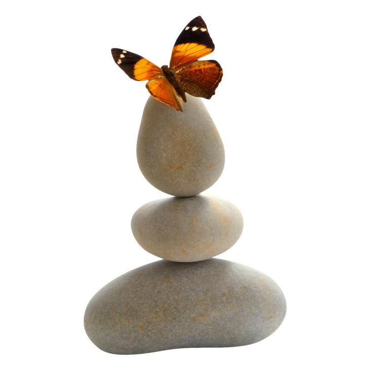 Wall decals ZEN - Wall decal Pebble tower and butterfly - ambiance-sticker.com