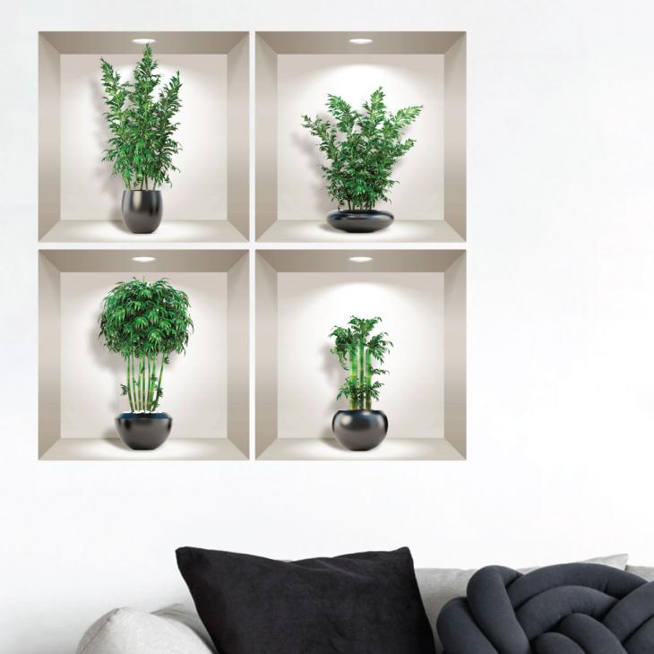 Wall decals 3D - Wall decal 3D effect bamboo in black vases - ambiance-sticker.com