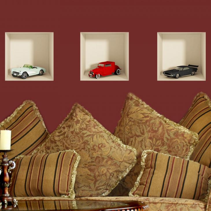 Wall decals for doors - Wall 3D cars - ambiance-sticker.com